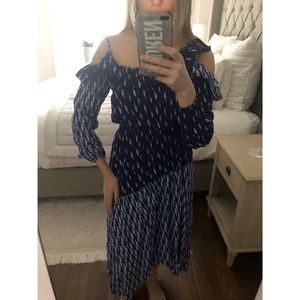 Sandro Lightening Bolt Bare Shoulder Crepe Dress